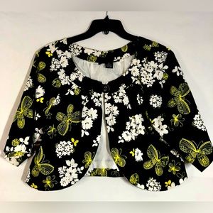 Zac & Rachel Cropped Blazer 3/4 Sleeve Butterfly Floral Design Size XLarge